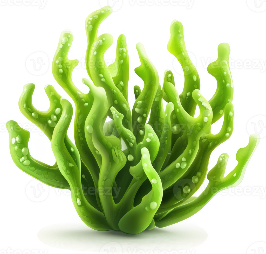 Vibrant green seaweed cluster against a white backdrop. png