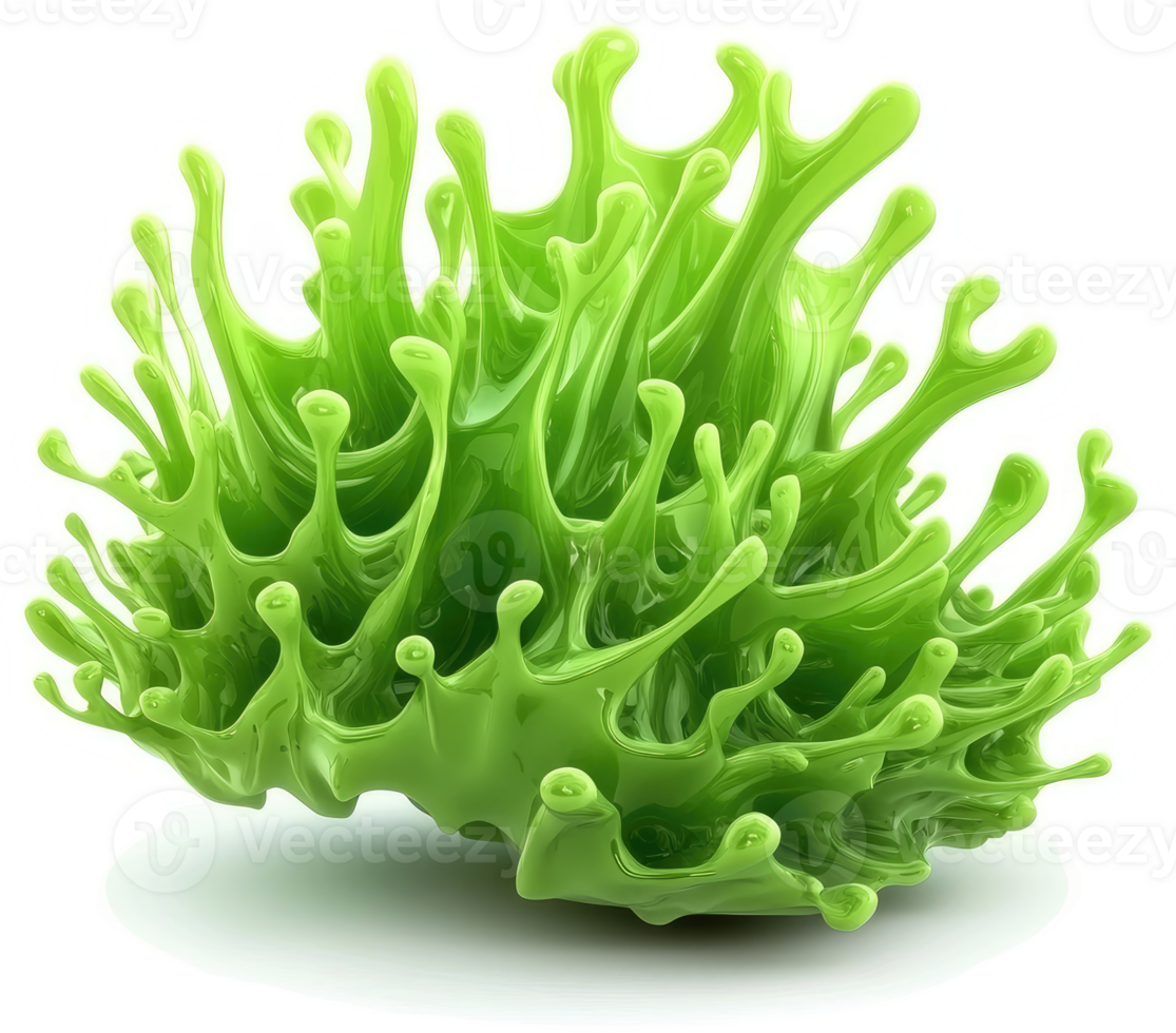 Vibrant green liquid splash forming a stylized organic shape. png