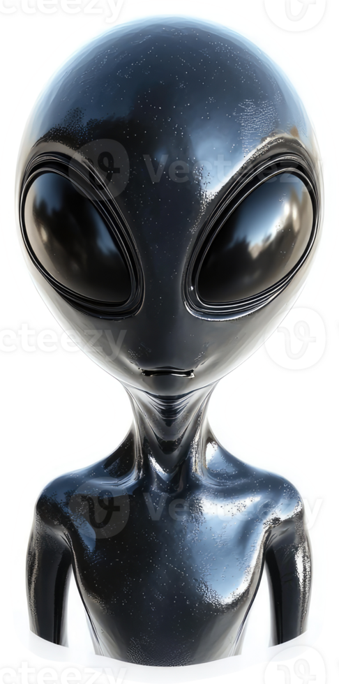 Gray alien figurine, polished dark gray surface. png