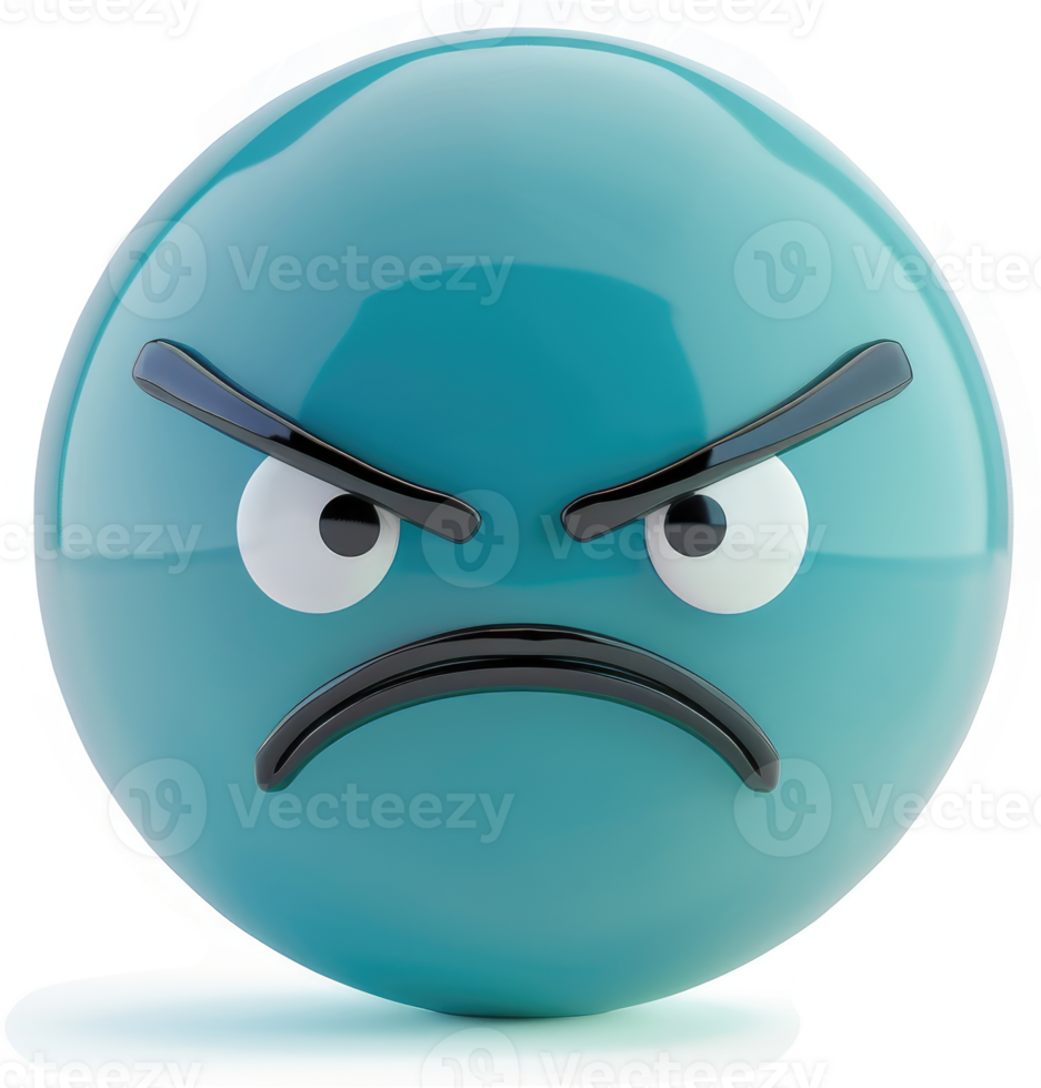Teal-colored emoticon conveying anger and displeasure. png