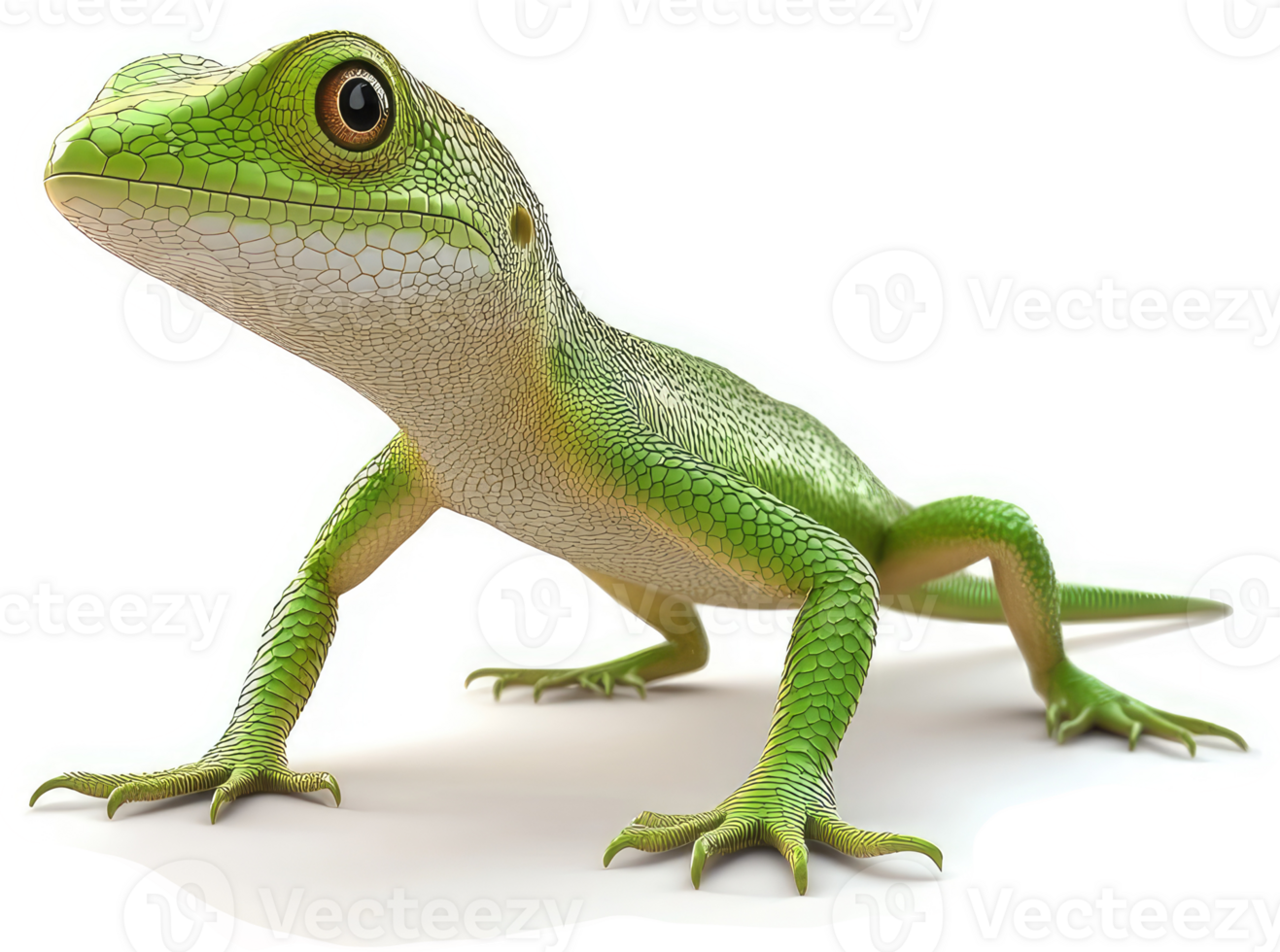 Vibrant green lizard positioned against a plain background. png