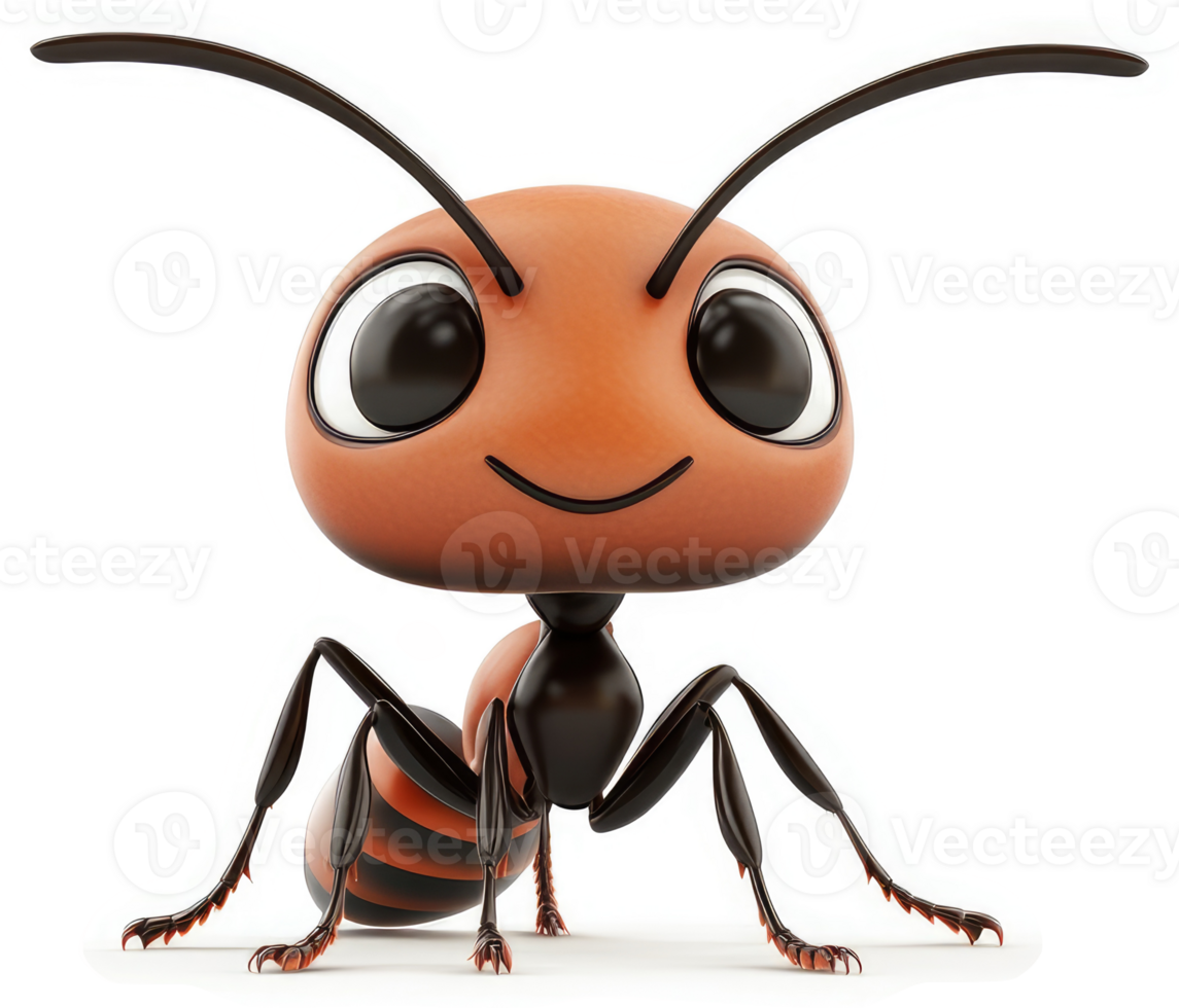 Cute cartoon ant with large eyes and a happy face. png
