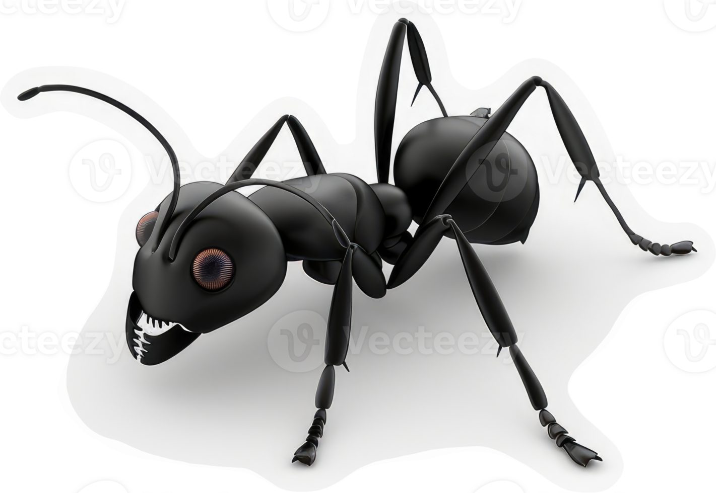 Black ant illustration with exaggerated features. png