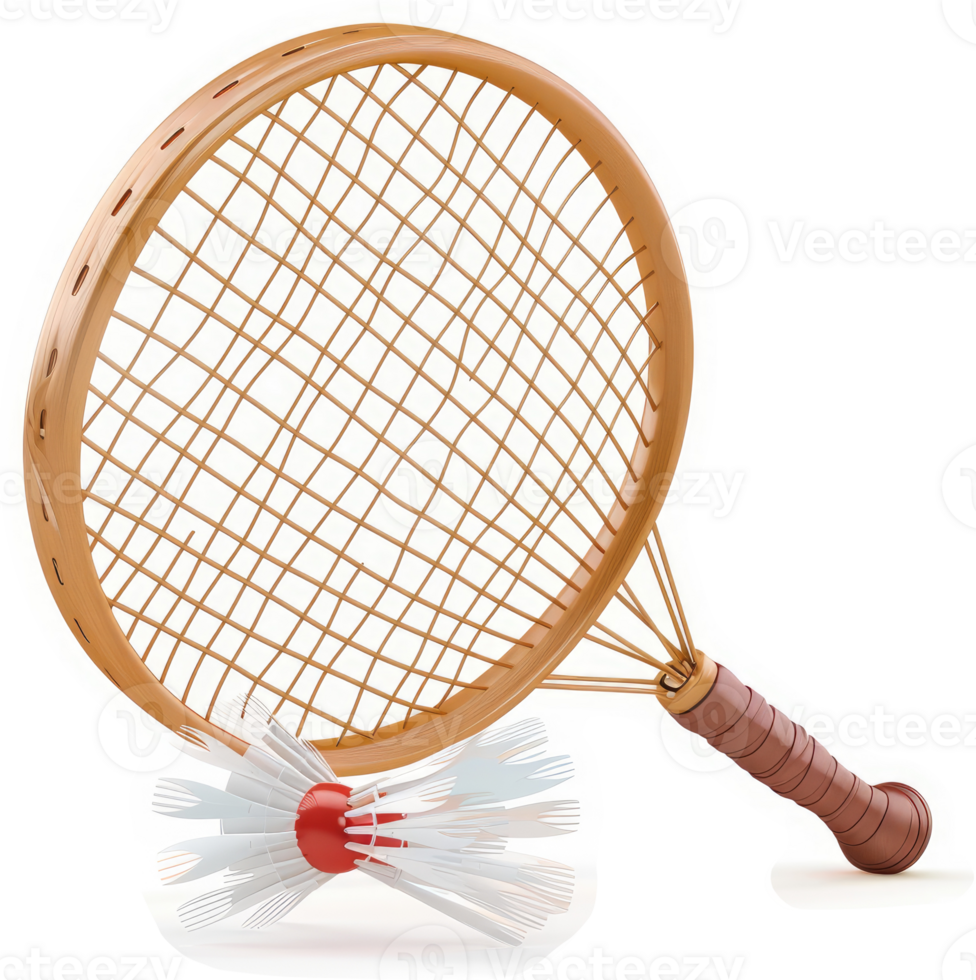 Vintage badminton racket with shuttlecock. png