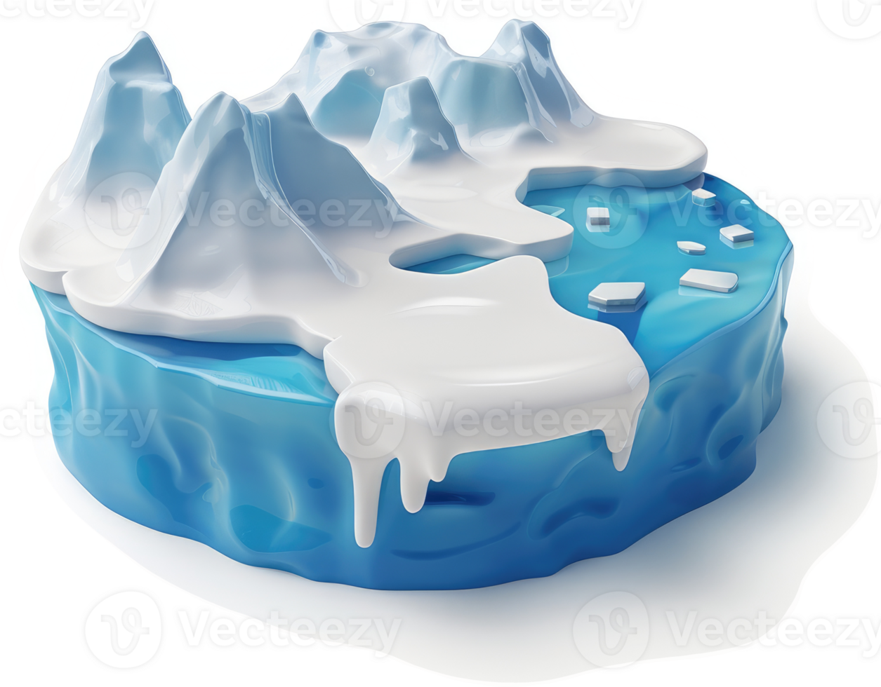 Glacial ice formations atop a frozen landscape. png
