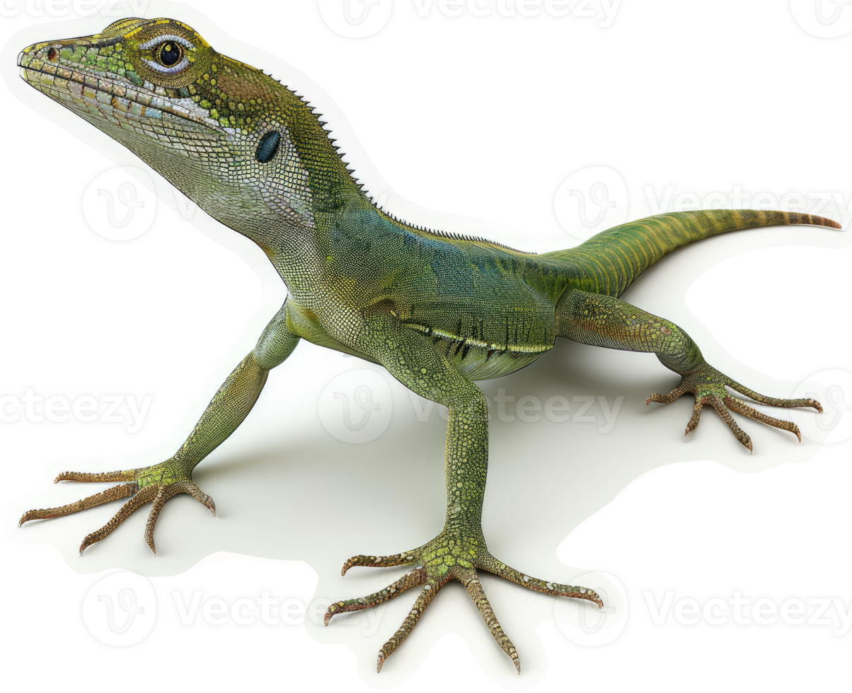 Green lizard with vibrant markings displays agility. png