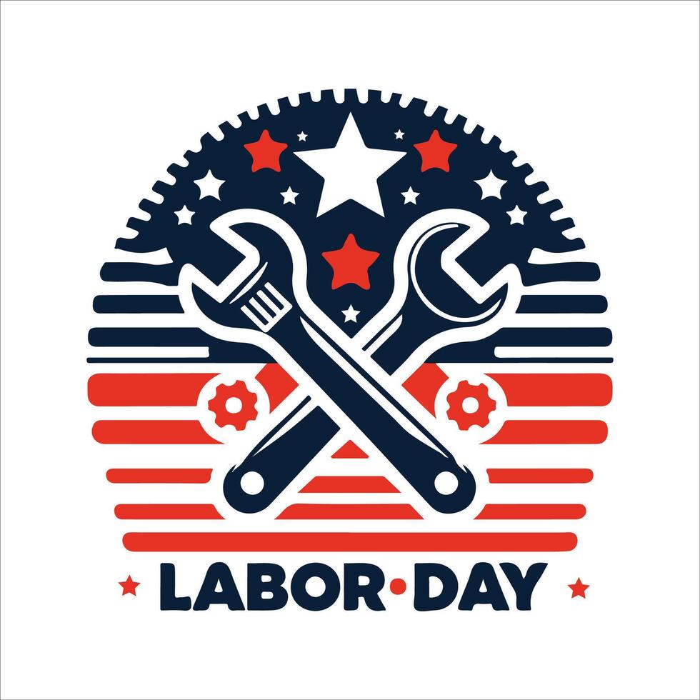 Labor Day Typography Design with American Flag and Tools Symbols vector