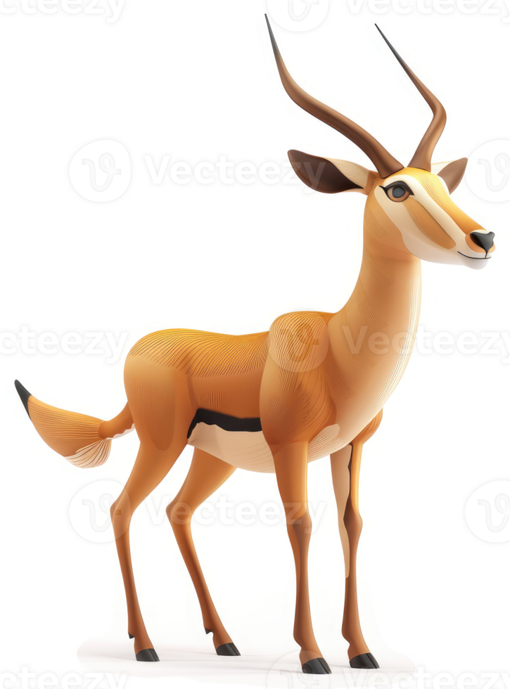 A digitally rendered impala, facing forward. png