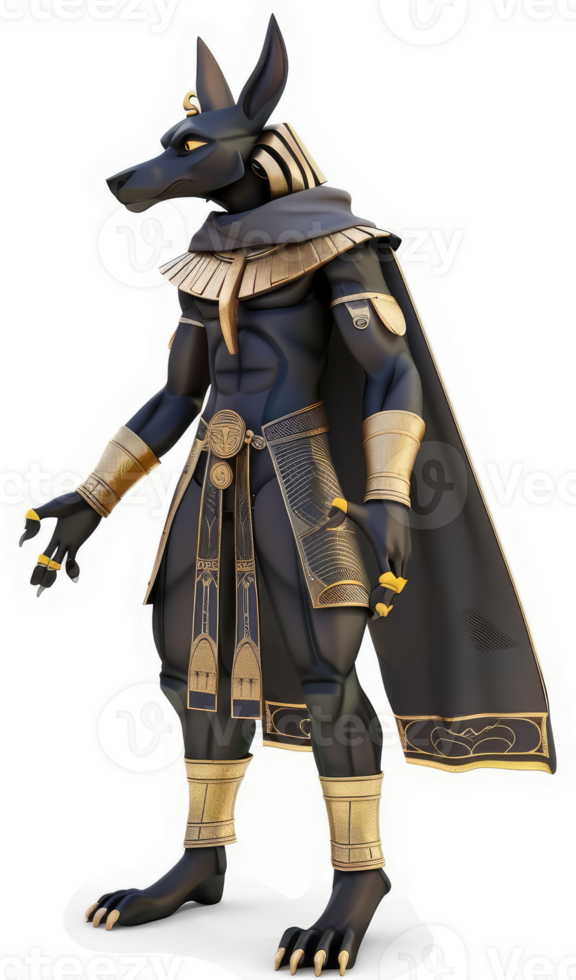Digital depiction of an Egyptian god-dog in regal attire. png