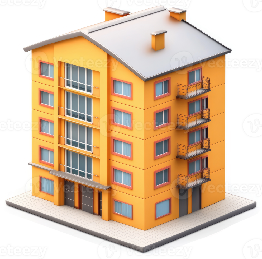 Multi-story apartment building, rendered in cartoon style. png