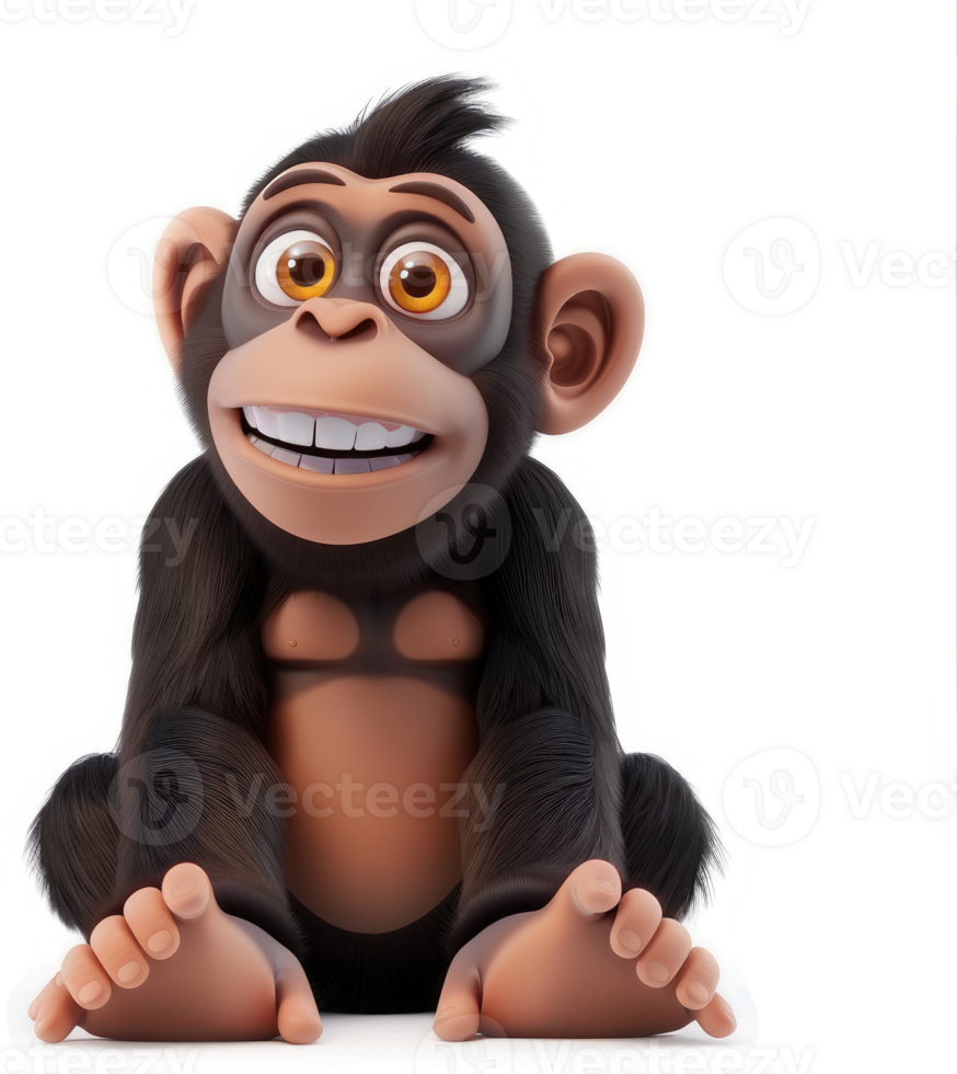 Cheerful cartoon chimpanzee character. png