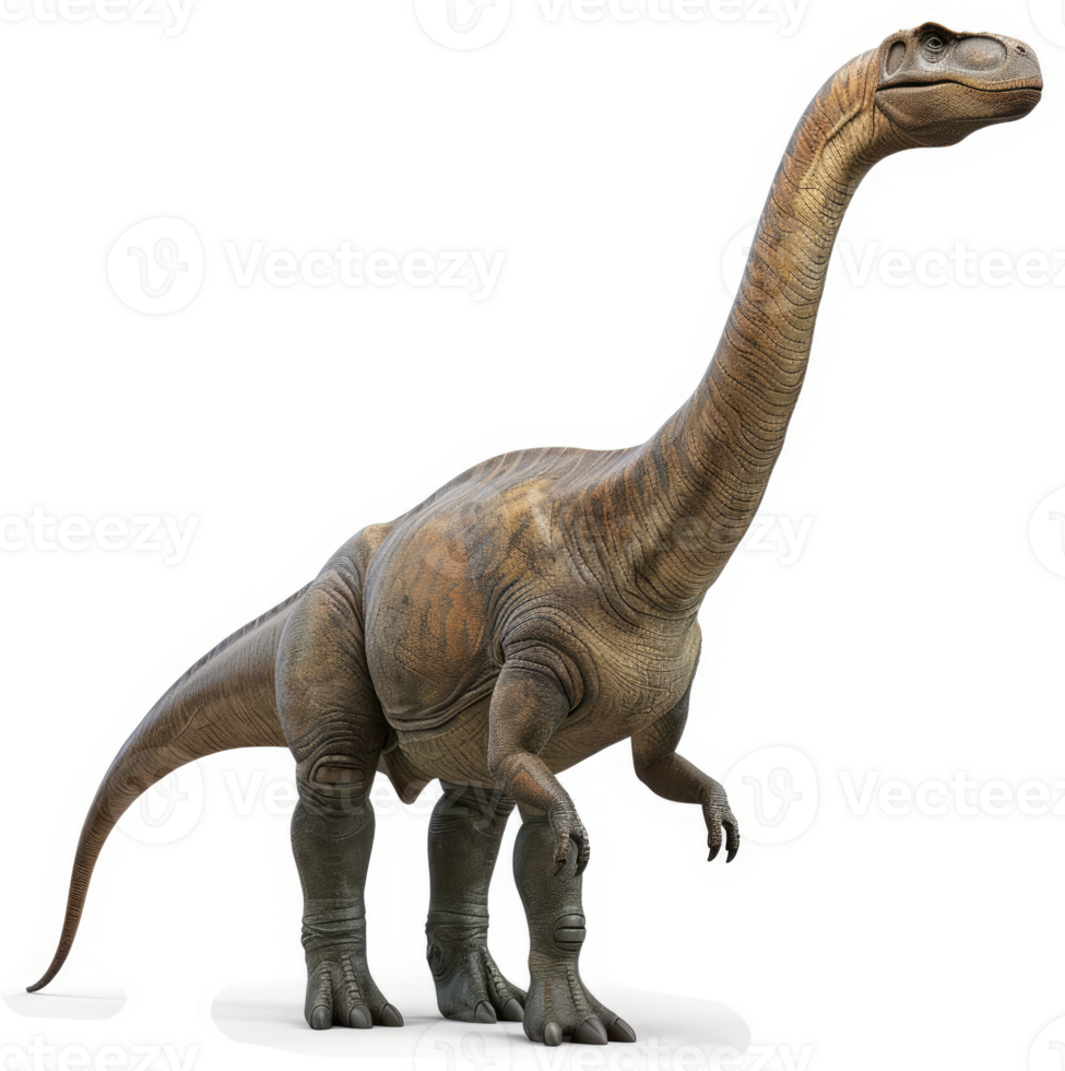 Long-necked dinosaur stands tall in profile view. png