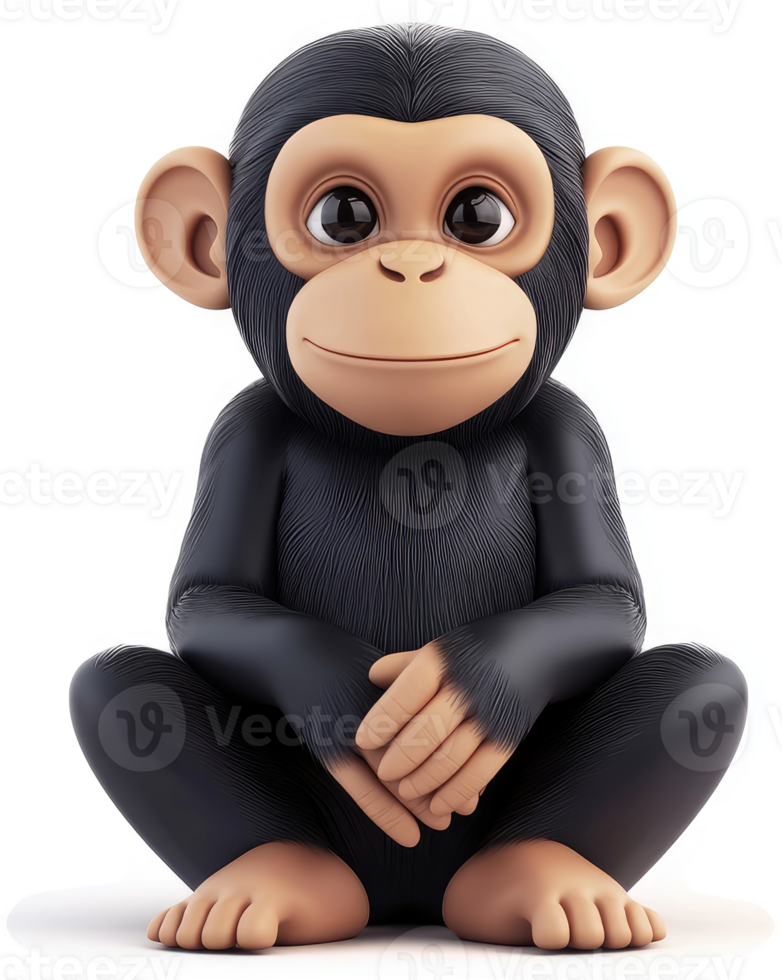 Cute chimpanzee character design, digitally rendered. png