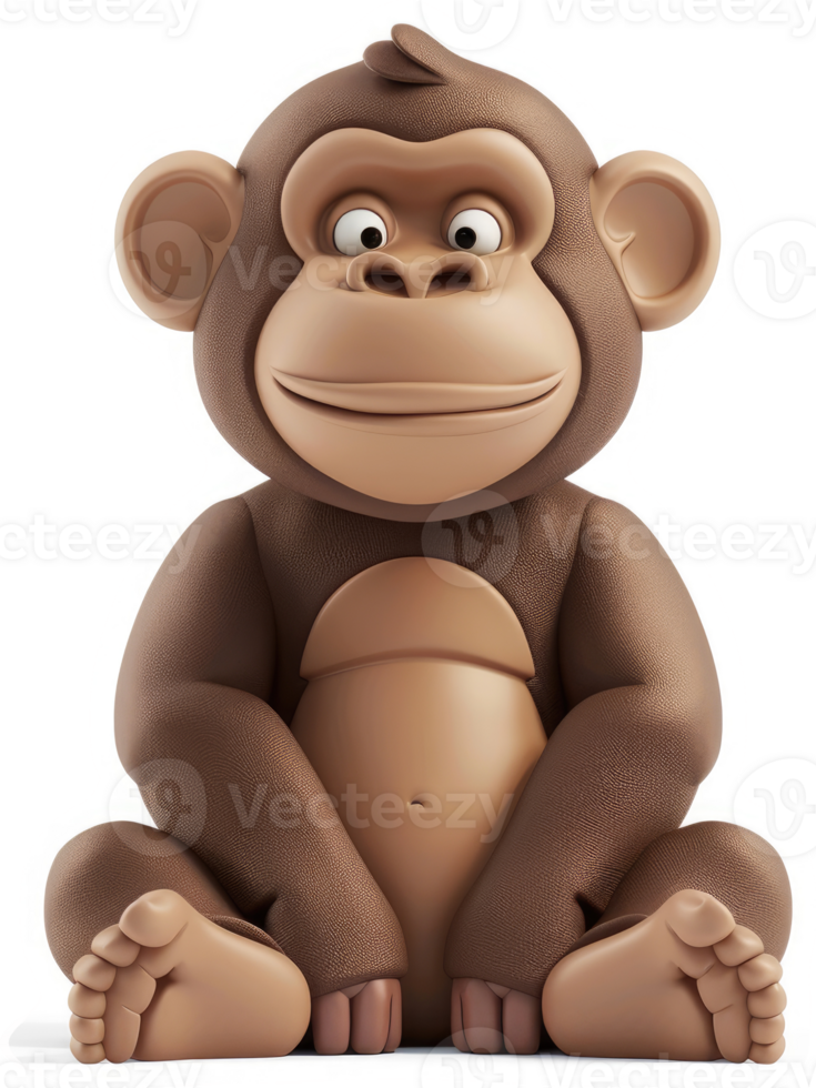 Smiling chimpanzee figurine, seated pose. png