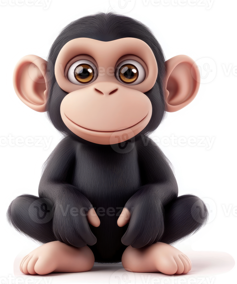 Cartoon chimpanzee character sitting, friendly and adorable. png