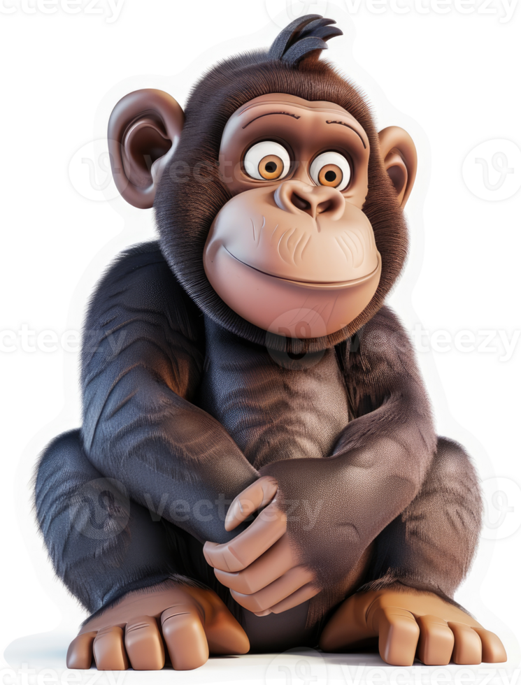 Cartoon chimpanzee character, sitting with folded arms. png