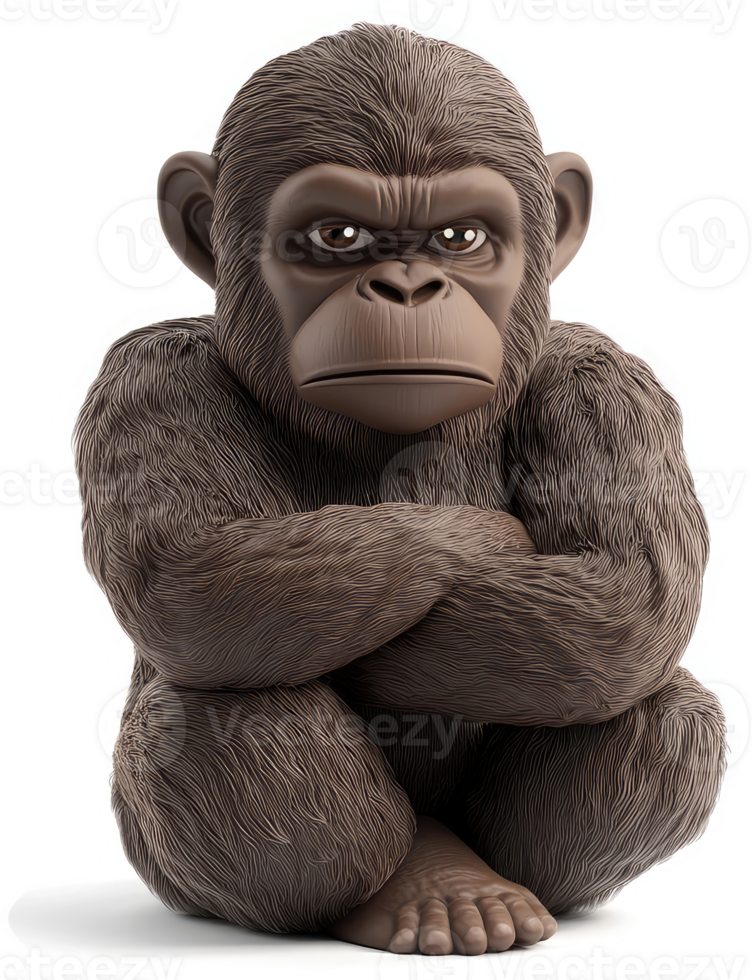 Frowning chimpanzee figurine, a seated pose. png