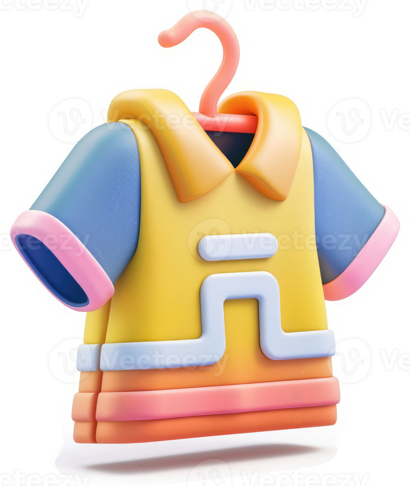 Colorful cartoon style t-shirt graphic on a hanger. png