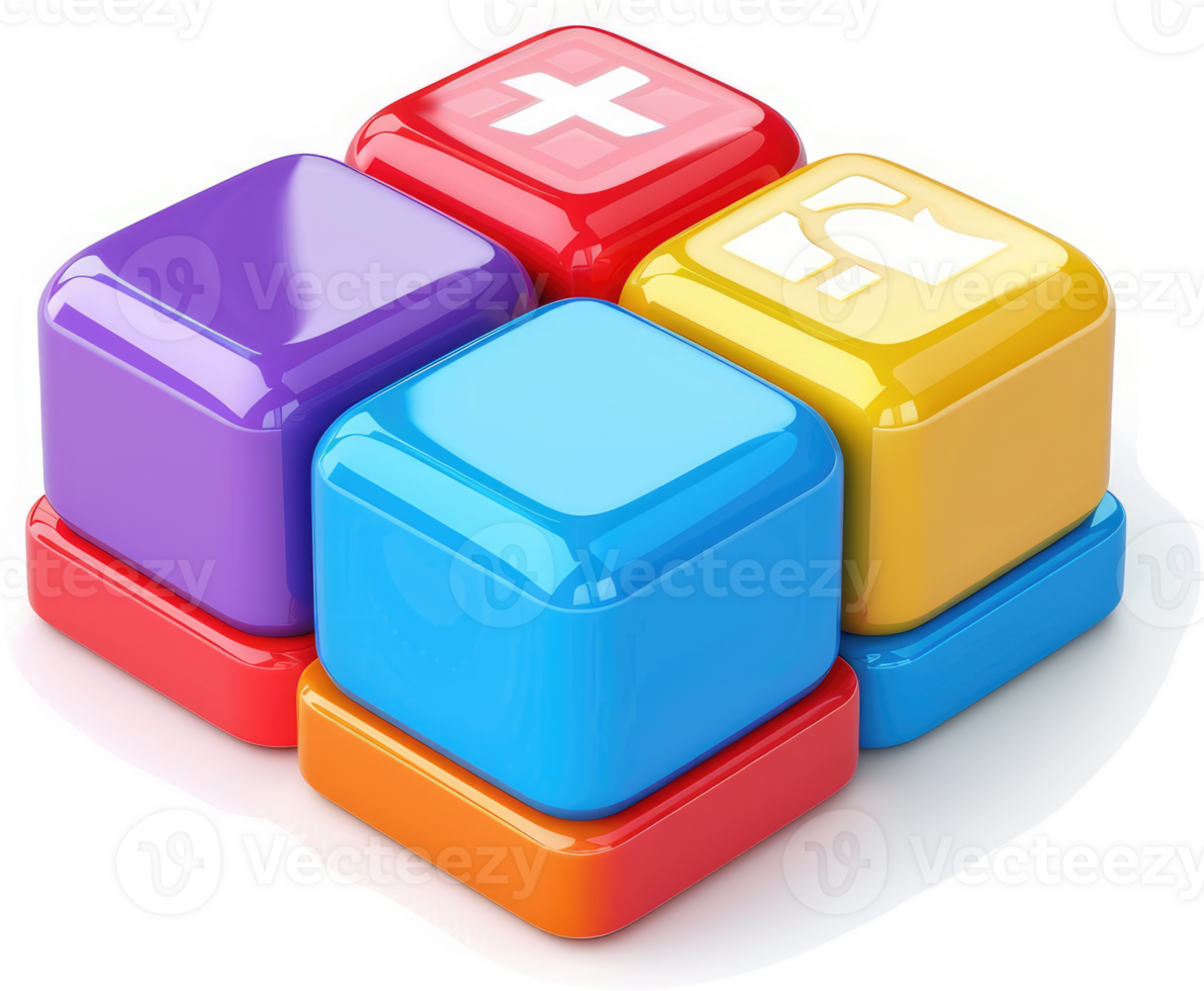 Colorful interlocking square blocks with social media icons. png
