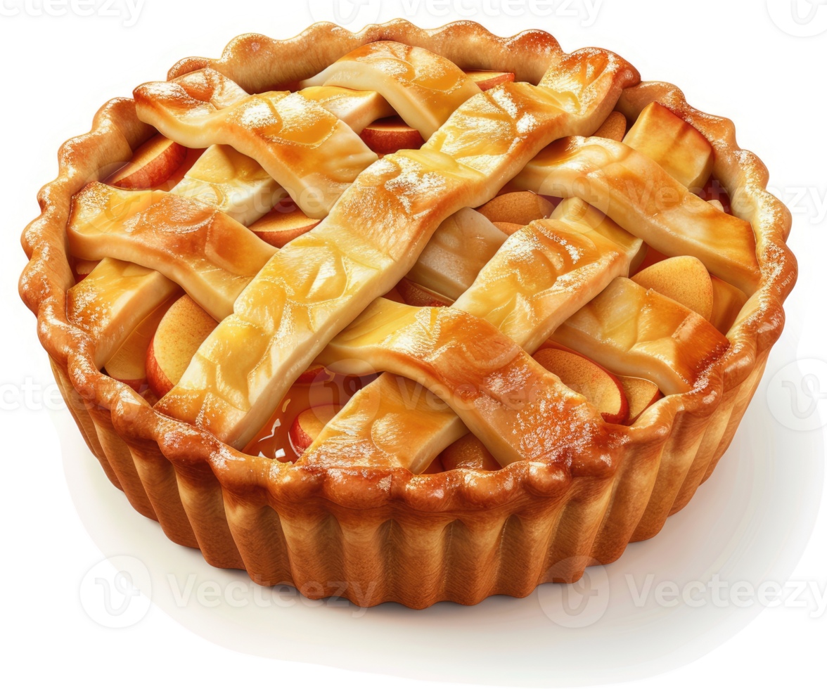 Golden, lattice-topped apple pie, ready to eat. png