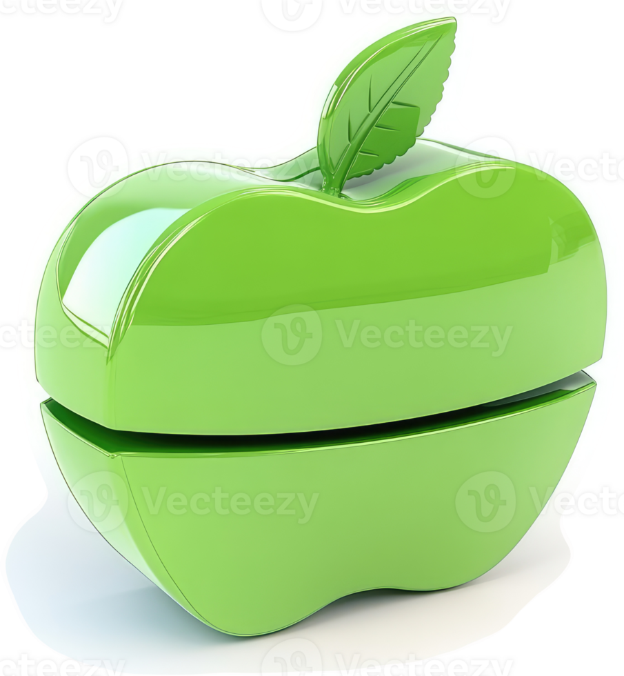 Glossy green apple halves, healthy lifestyle icon. png