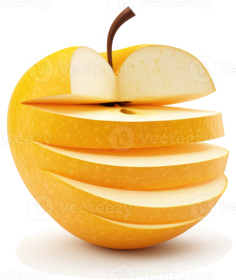 A sliced yellow apple illustration, digitally rendered. png