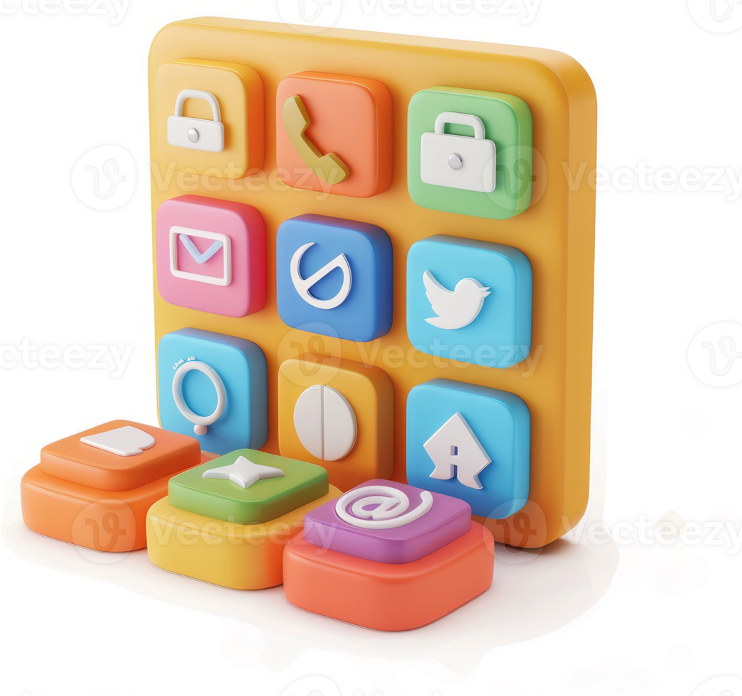 Colorful mobile app icons arranged in a grid pattern. png