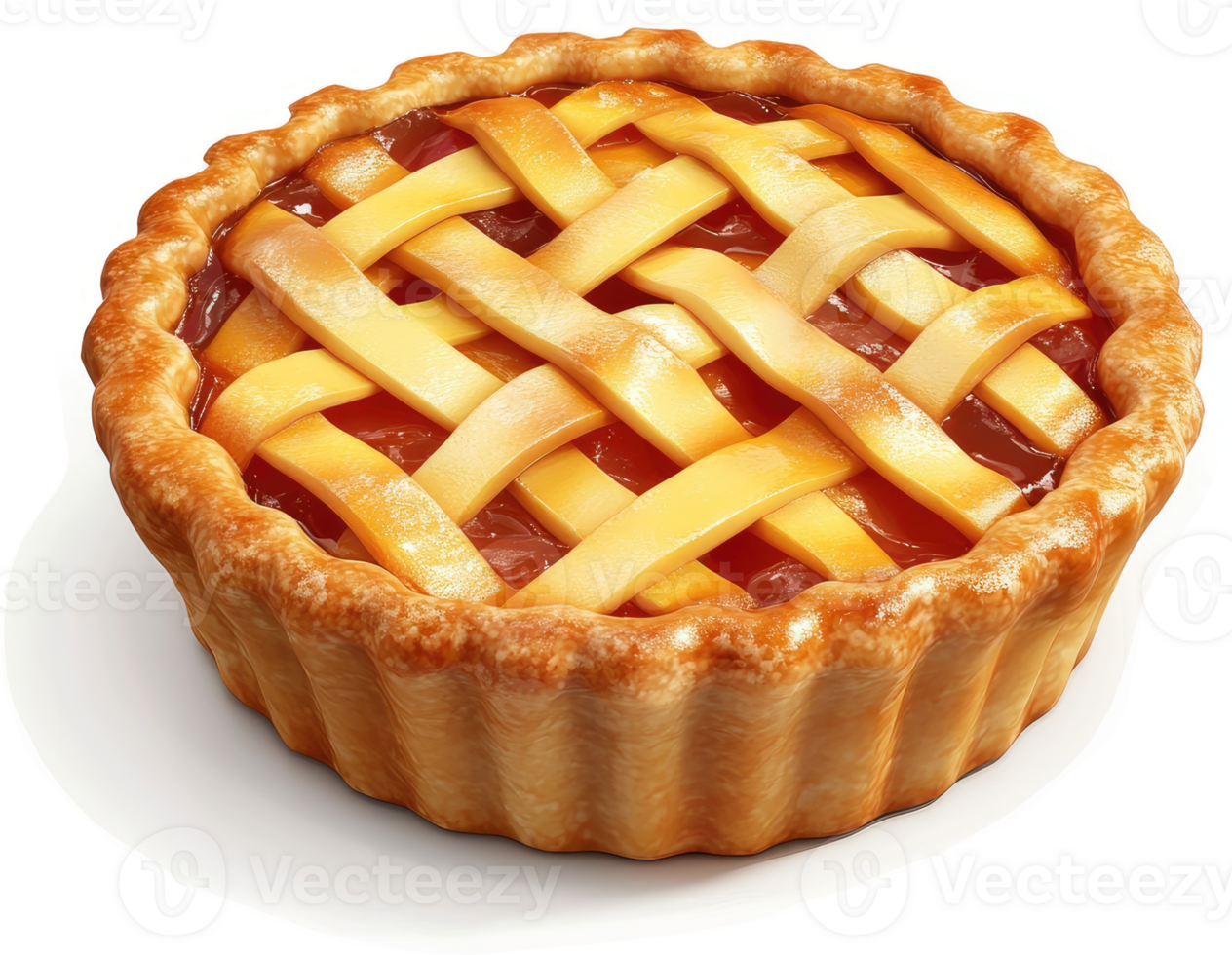 Golden, lattice-topped fruit pie, ready to eat. png
