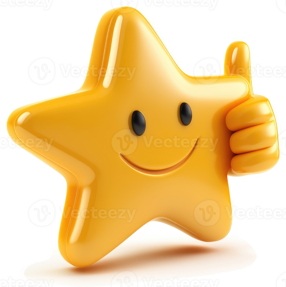 Smiling star gives thumbs up, signifying approval. png