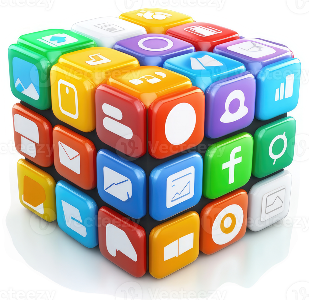 Multifaceted digital applications forming a cube. png