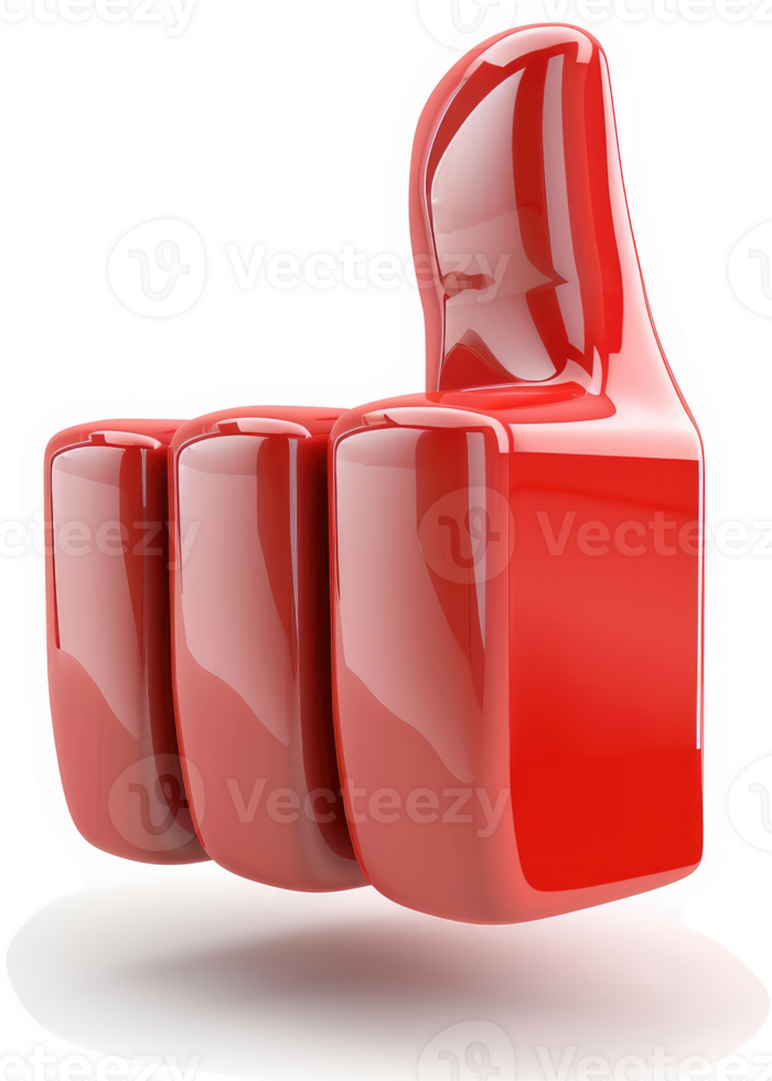 Glossy red thumb up symbol, a positive affirmation. png
