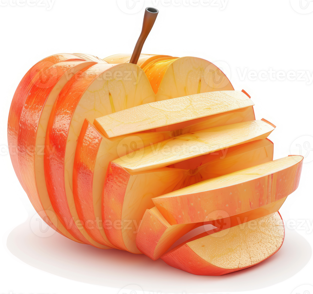 A visually striking, sliced apple with unusual, artistic cuts. png