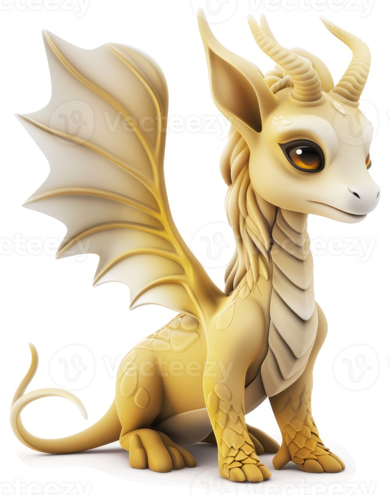 Adorable, light-yellow dragon figurine with large wings. png