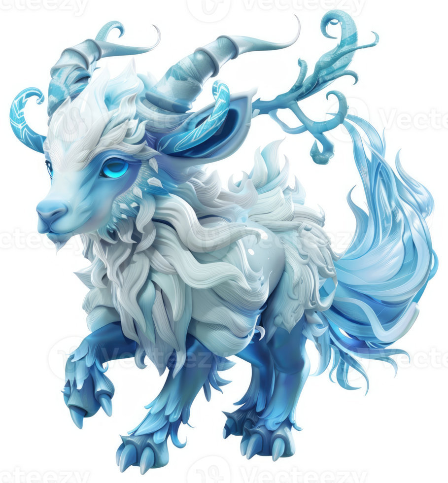 Frigid, mythical creature with icy, flowing fur. png