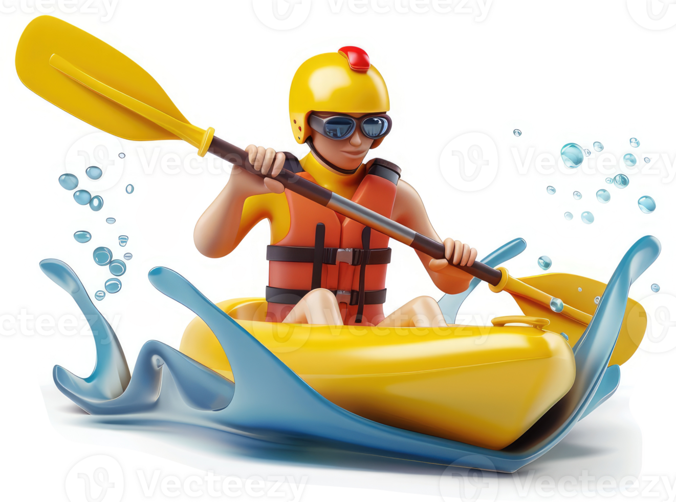 Kayaker paddles through a turbulent water rapids. png