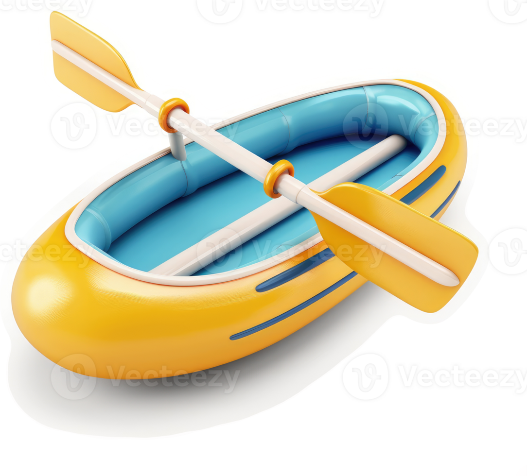 Inflatable rowboat with oars, ideal for water sports. png