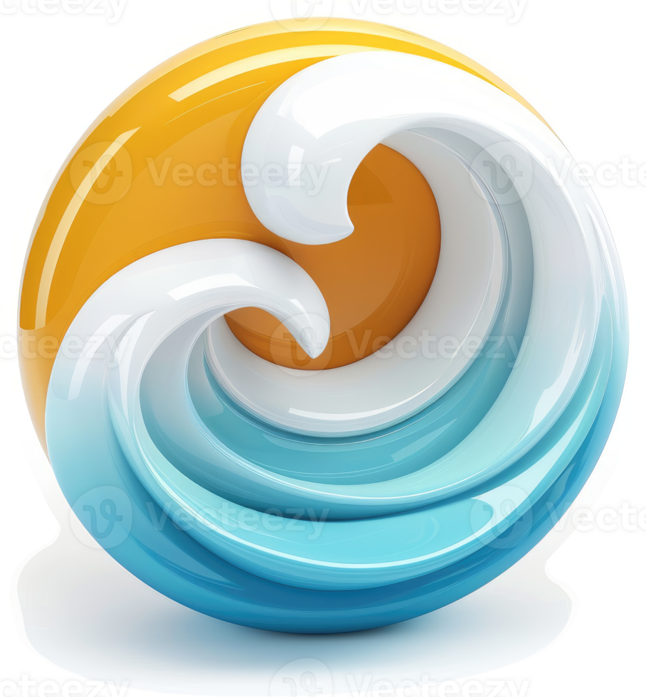 Circular graphic design depicting a sun and waves. png