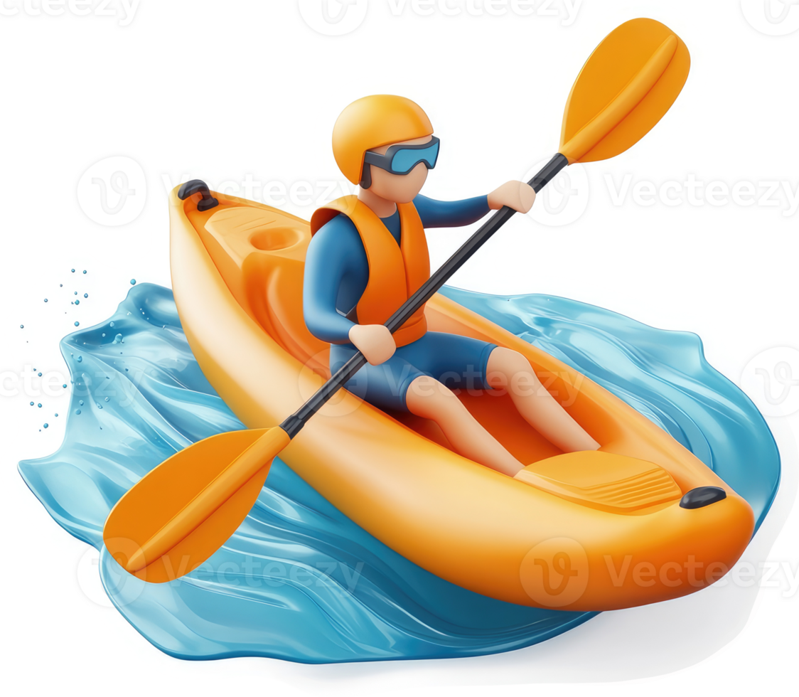 Cartoon illustration of a person kayaking. png