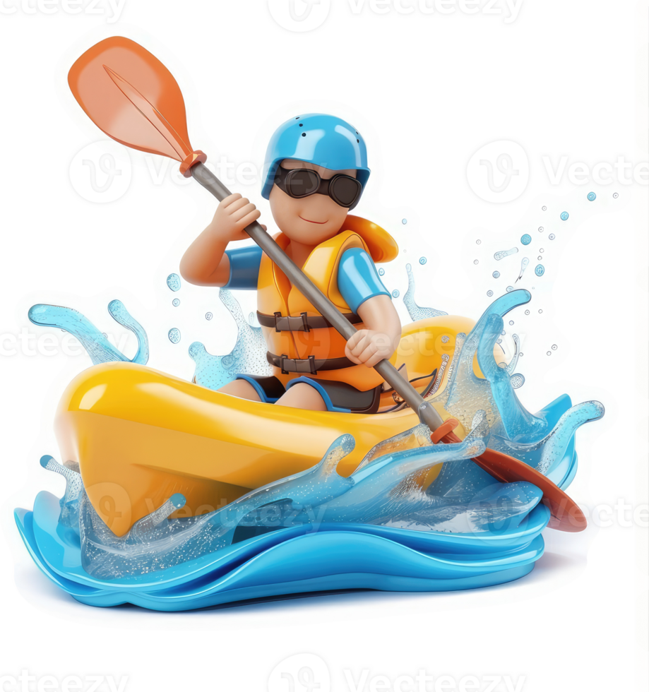 Cartoon Kayak Adventure on Rippling Water. png