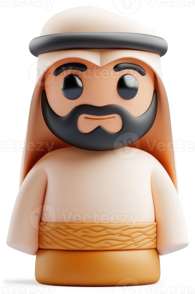 Cartoon representation of a man in traditional arabian attire. png