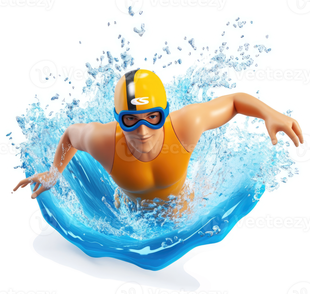 Energetic swimmer propelling through a burst of water. png