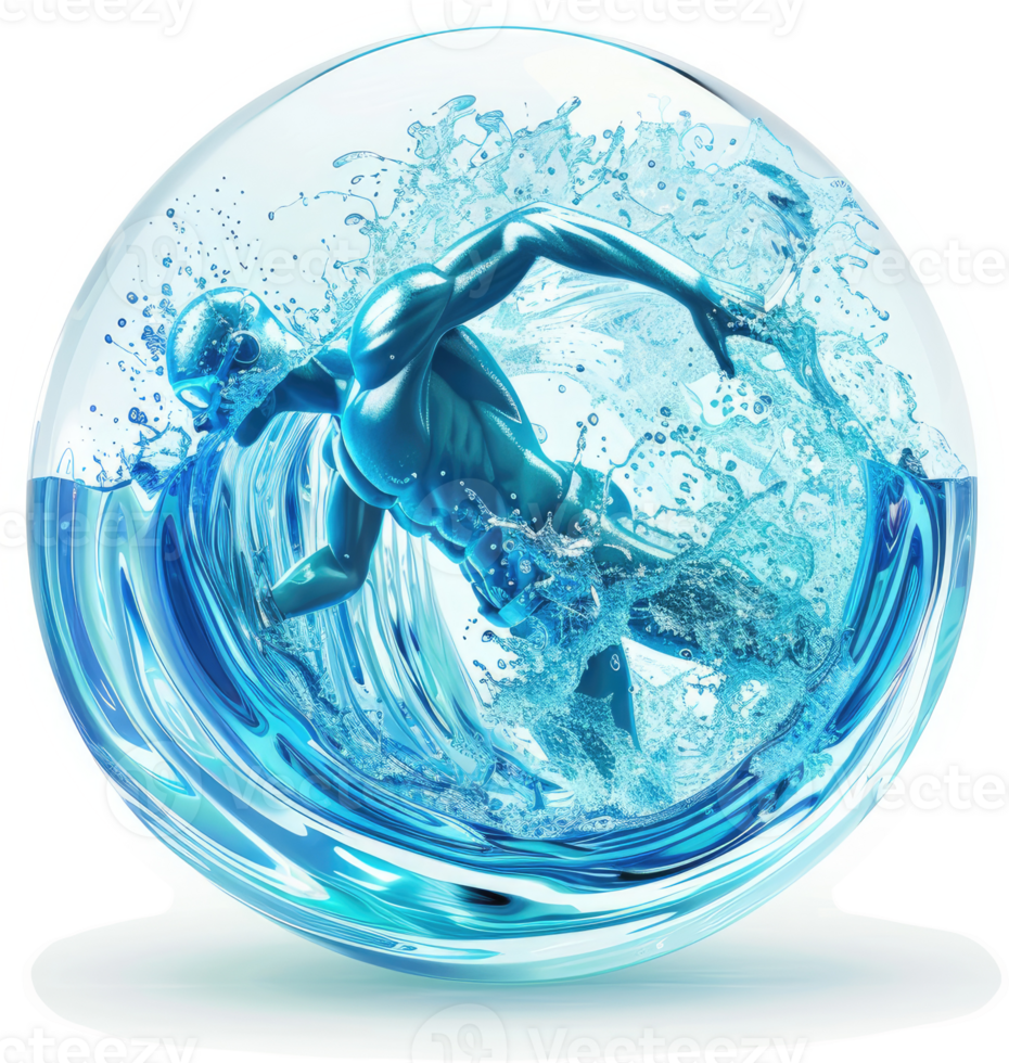A swimmer propelled through water within a sphere. png