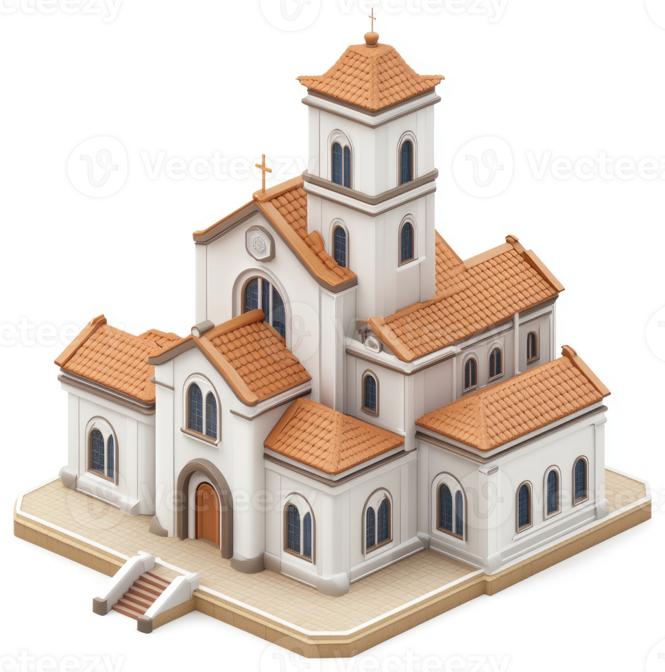 Ornate, three-story christian church model. png