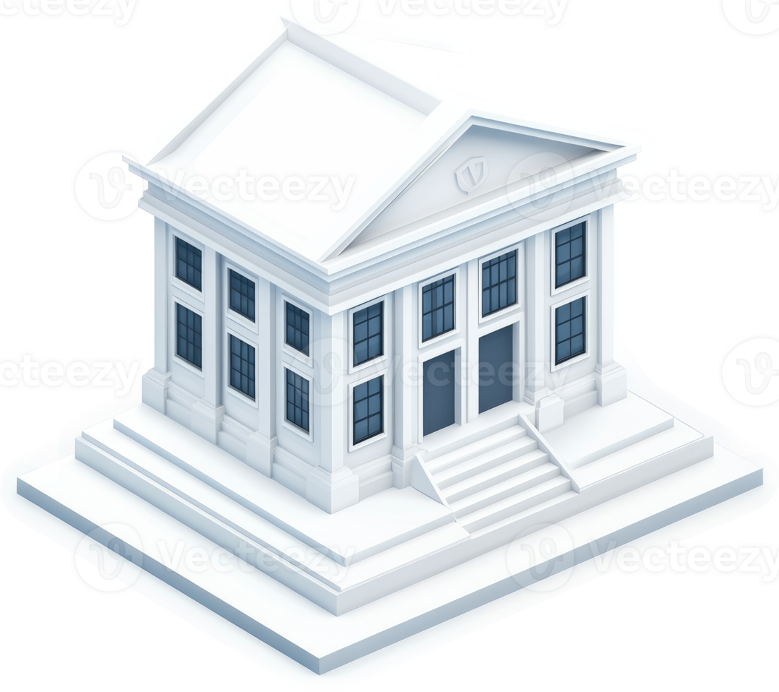 Isometric rendering of a classic, white governmental building. png