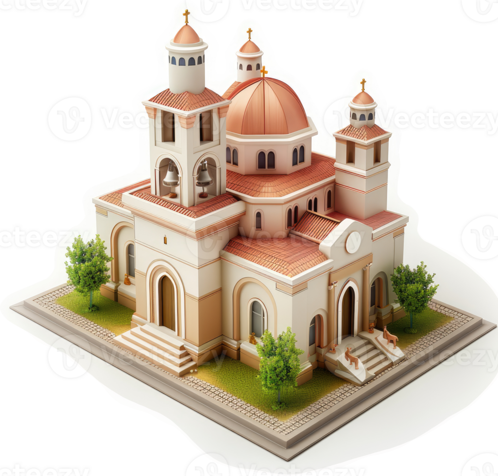 Ornate christian church model, a detailed architectural design. png