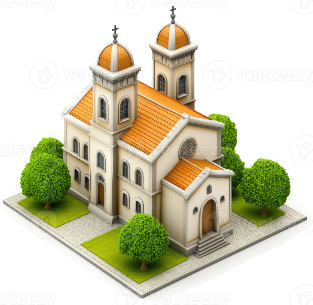 Ornate Christian church building illustration. png