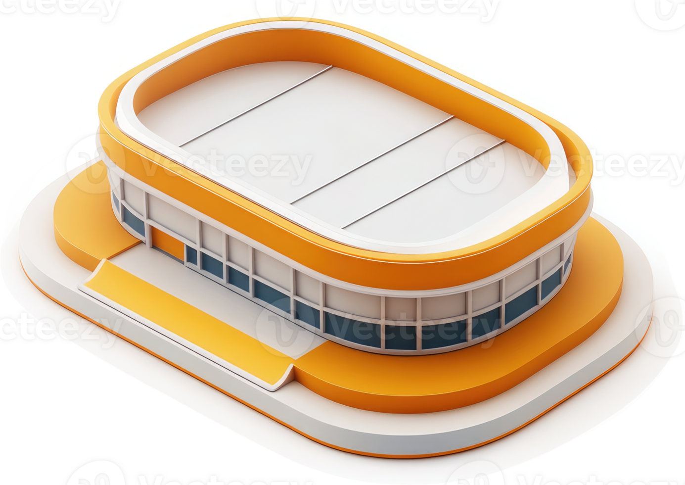 Oval arena building with orange exterior. png