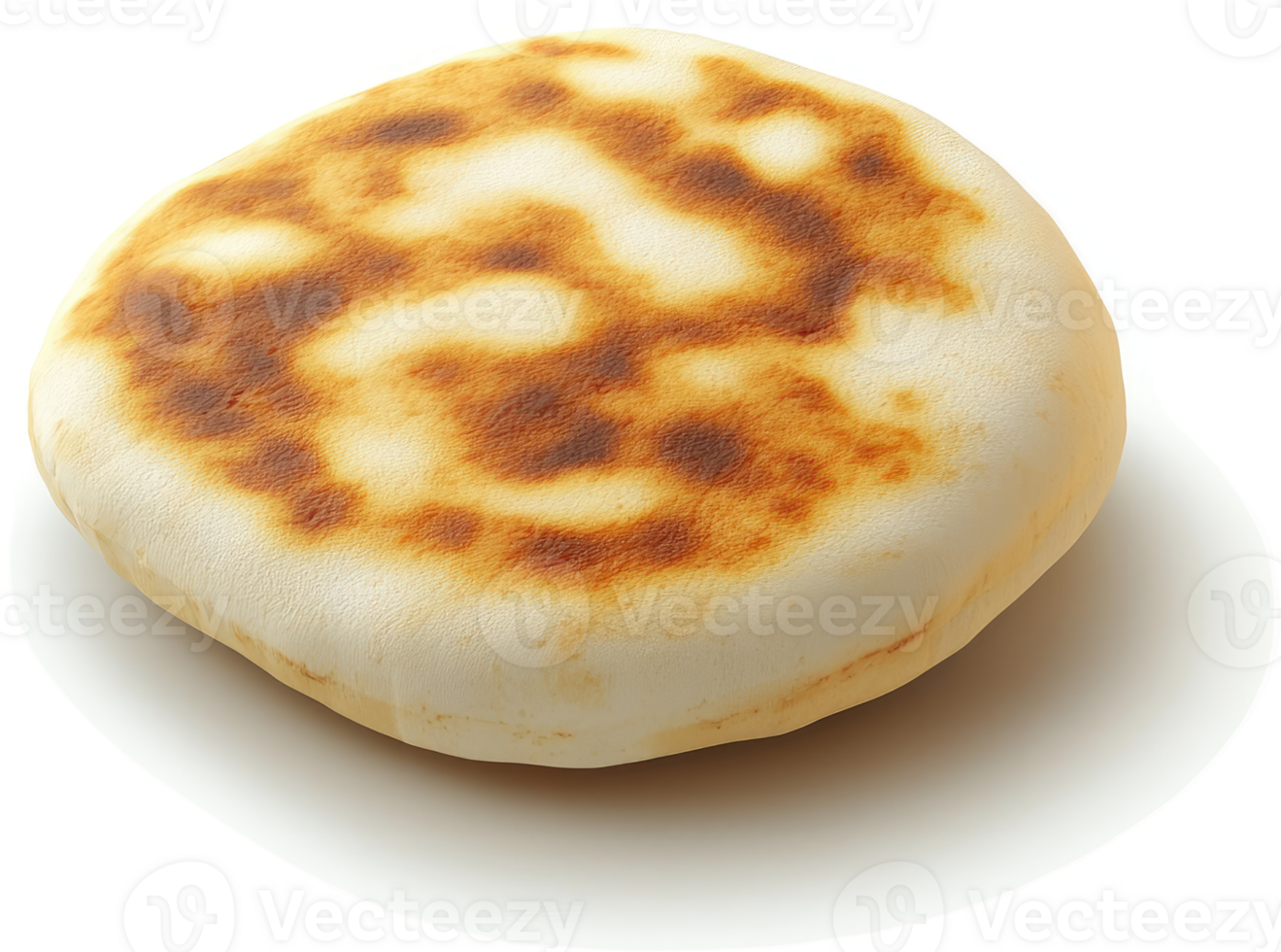 Round, golden-brown flatbread with speckled top. png