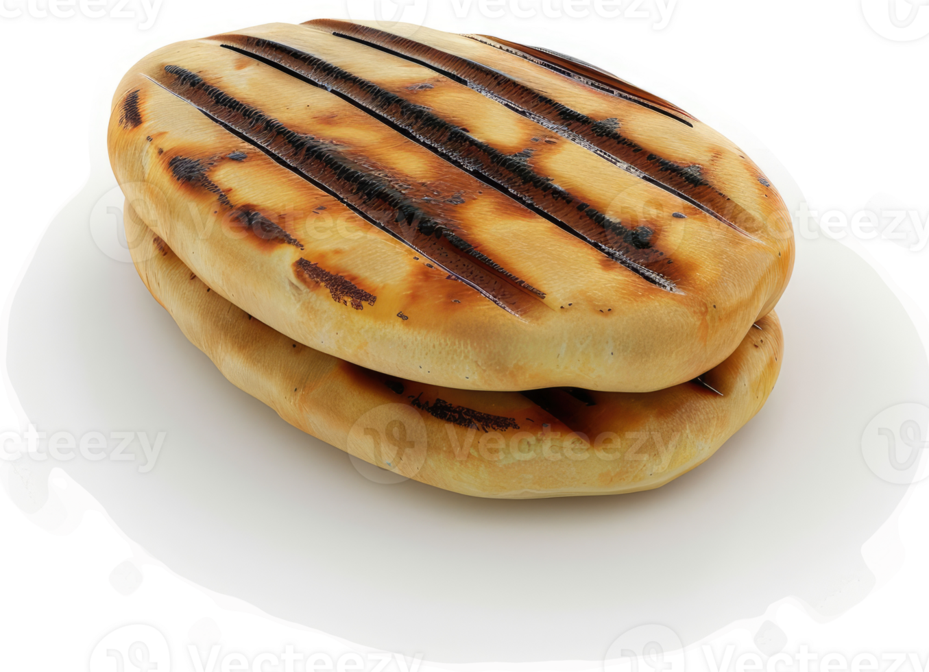 Grilled flatbreads resting atop a white plate. png