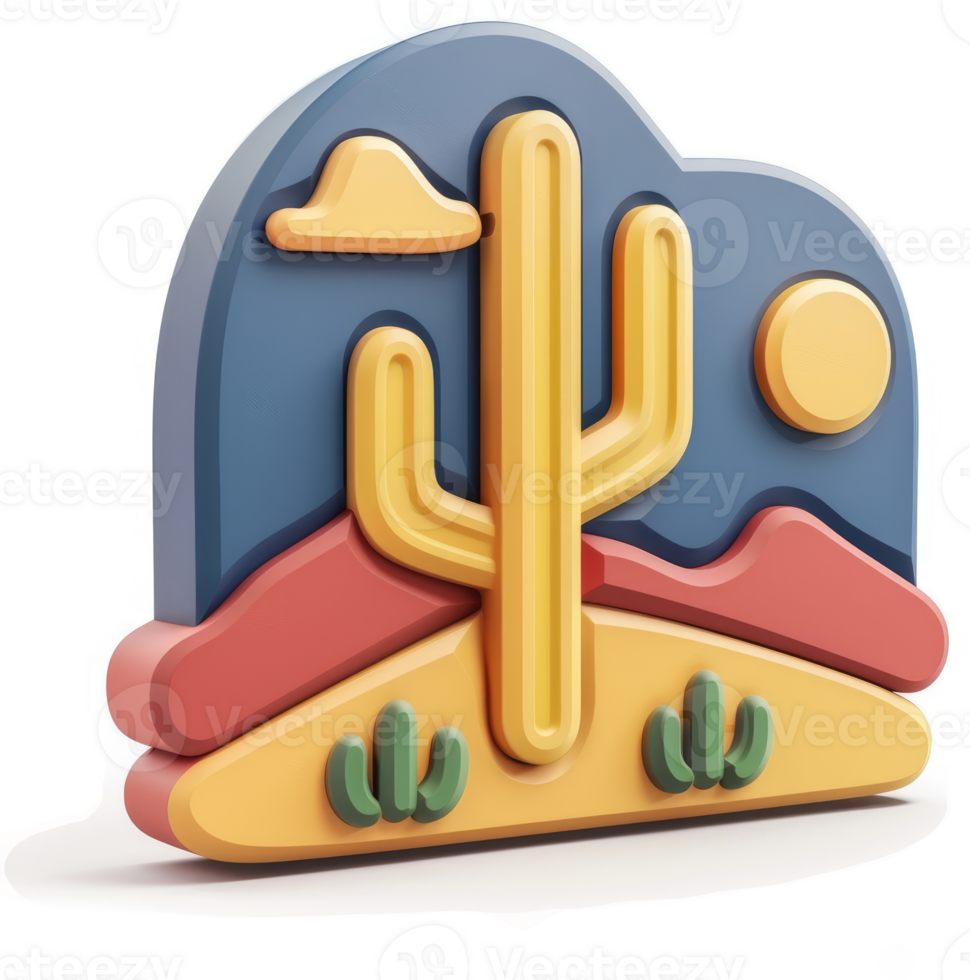 Colorful desert landscape with a saguaro cactus. png